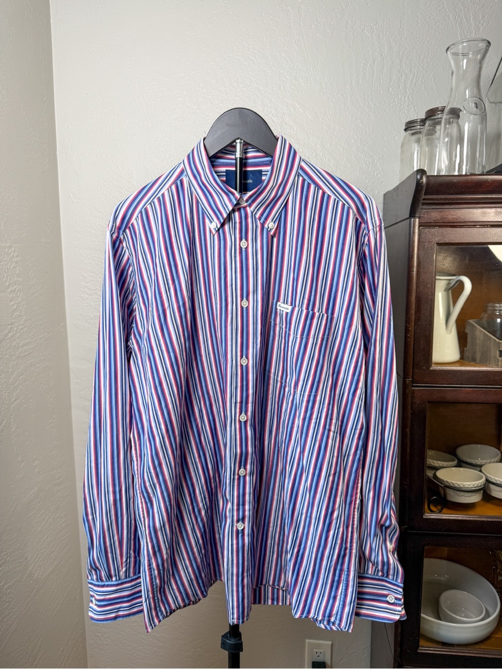 Faconnable Club Multicolor Stripe Button Down Shirt 100% Cotton Size L